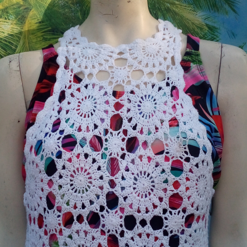 Bundle Of 2- 1-White & 1-Multi-Colored Crocheted … - image 3